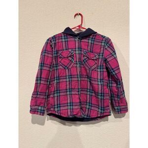 L.L.Bean Kids Plaid Fleece Lined Flannel Shirt Hooded Buttoned Size 10-12 Months